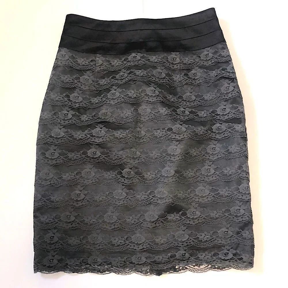 Women’s H & M Gray Lace Pencil  Skirt w/Zippered Back Size 8
